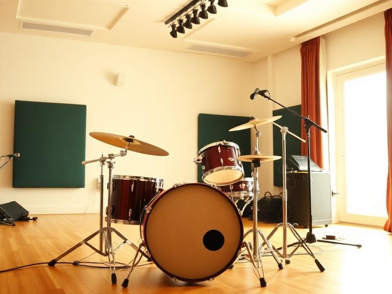 Batería acústica montada en una sala de ensayo de ANMAVI en Murcia