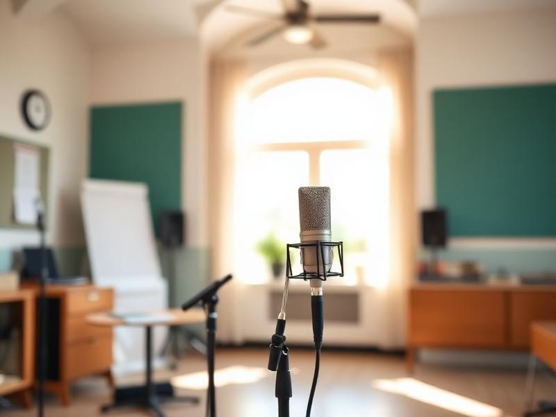 Micrófono de estudio en un aula de canto en Murcia